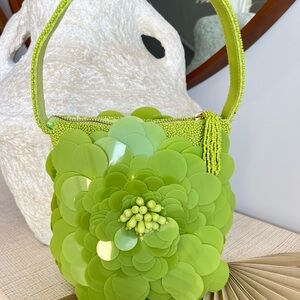 Viral Green Sequin and Beaded Flower Bag, NWT